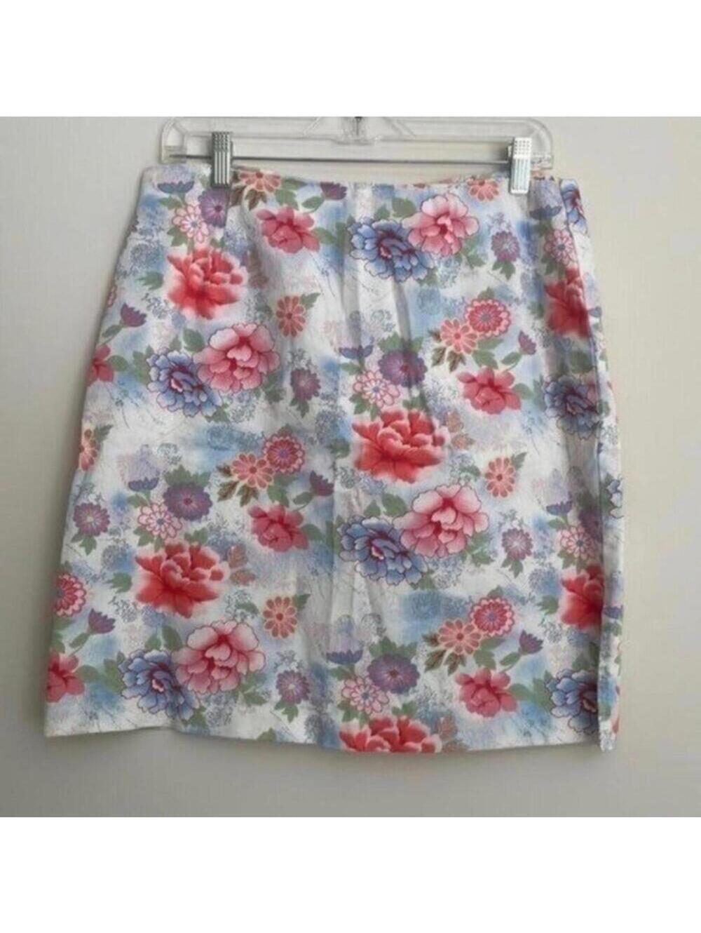 Carolina Blues Stretch Floral Pastel Skirt Unlined Preppy Girly Retro